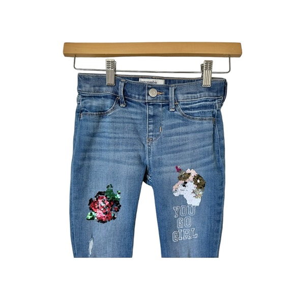 Abercrombie Kids Pull On Jean Legging Sequin Rose & Unicorn You Go Girl Sz 9/10 - Picture 2 of 12